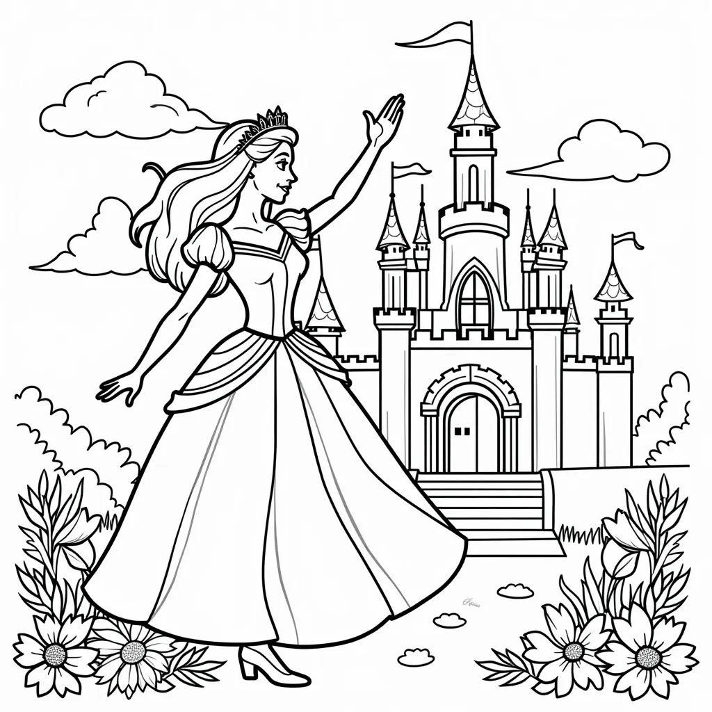 princess castle dance Flowers coloring pages