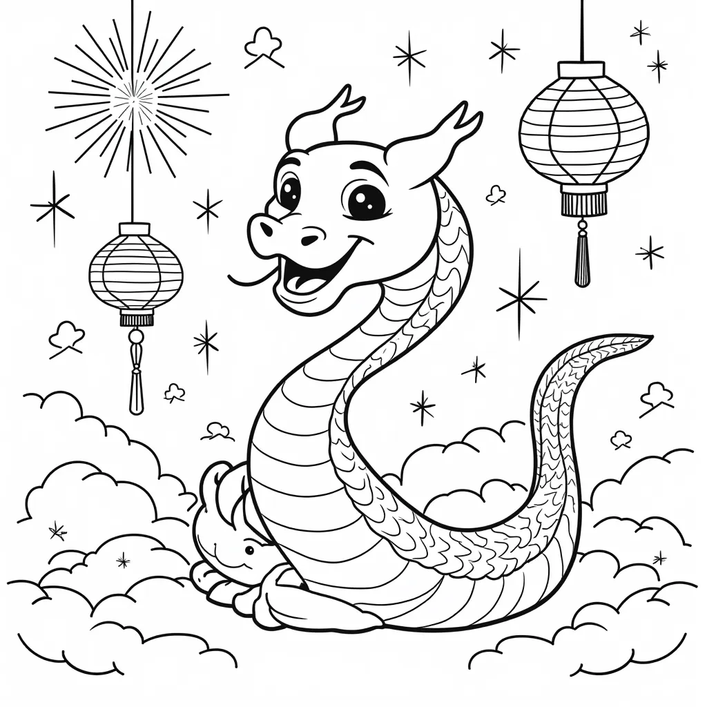 new year 2025 snake coloring pages