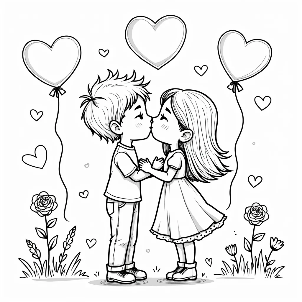 boy and girl kiss coloring pages