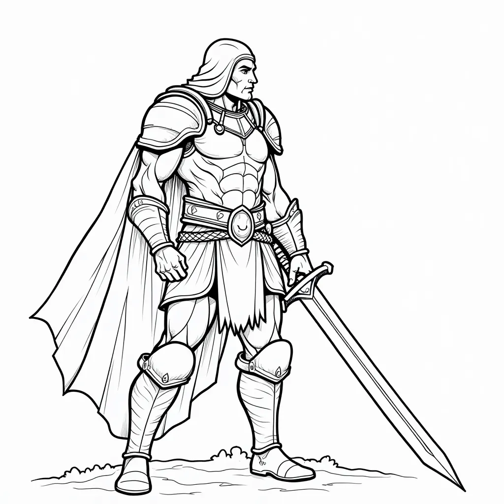 A warrior with a very long sword coloring pages