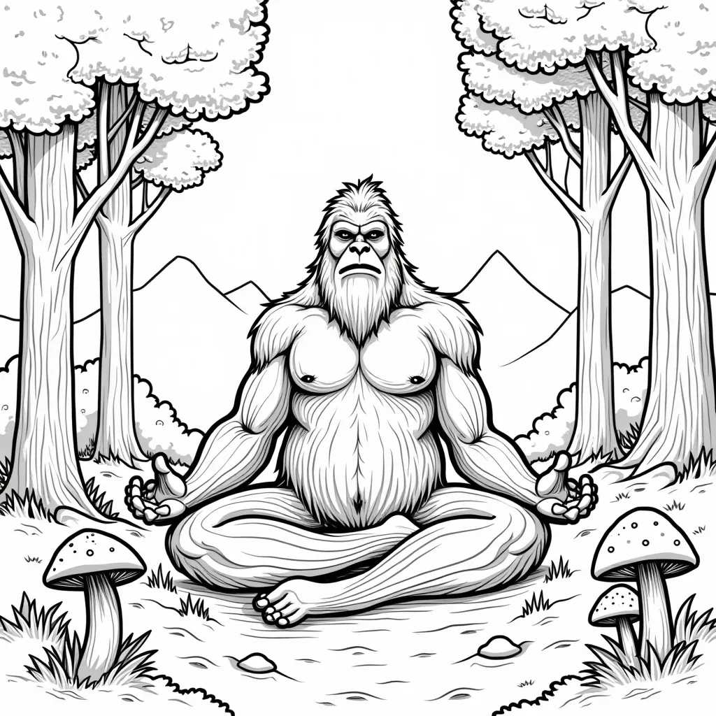 Bigfoot meditating psychedelic mushroom forest صفحات التلوين