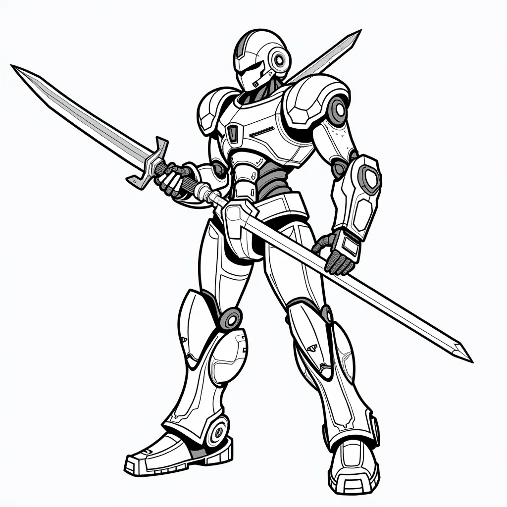 A warrior with a very long sword He is robot coloring pages