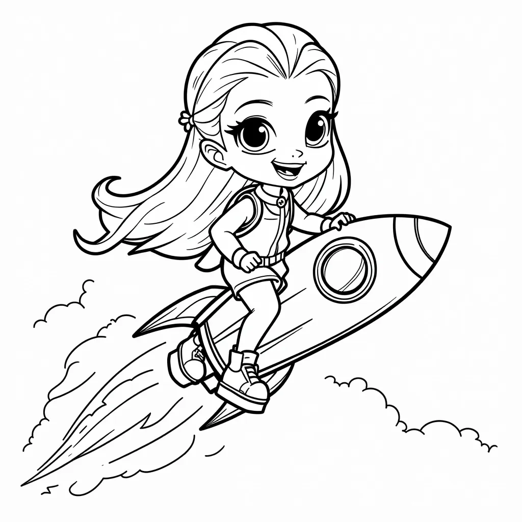 Dasha is a traveler with a Hyper sonic rocket coloring pages