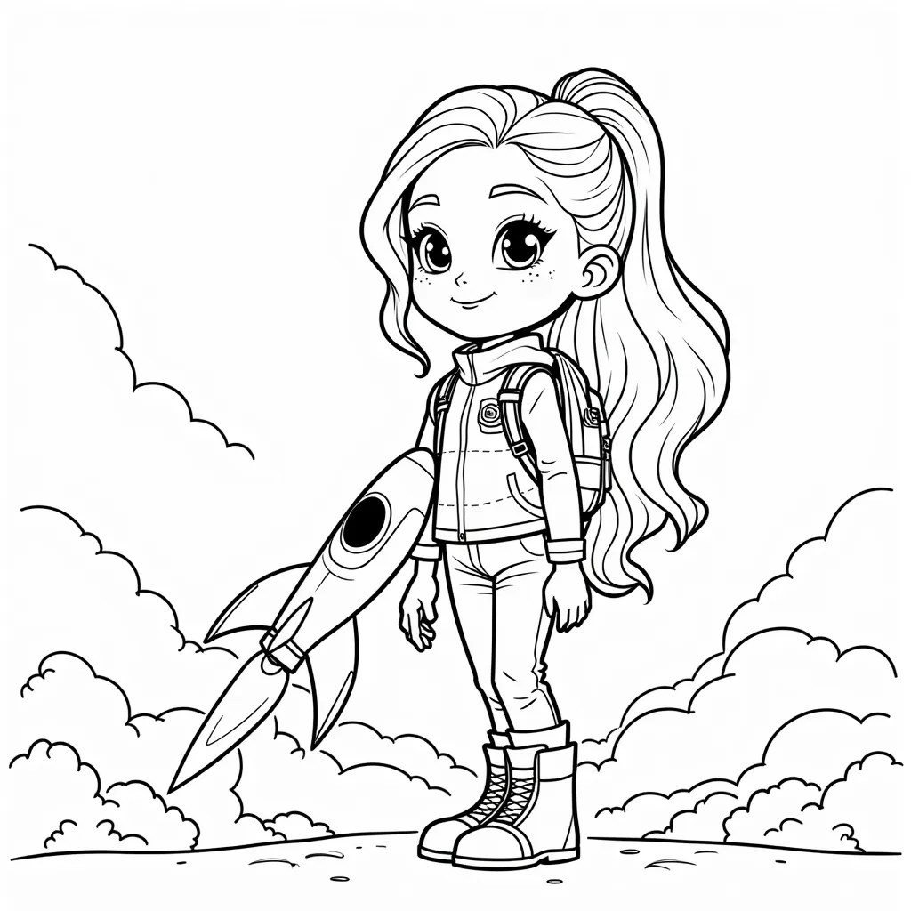 Dasha is a traveler with a Hyper sonic military rocket coloring pages