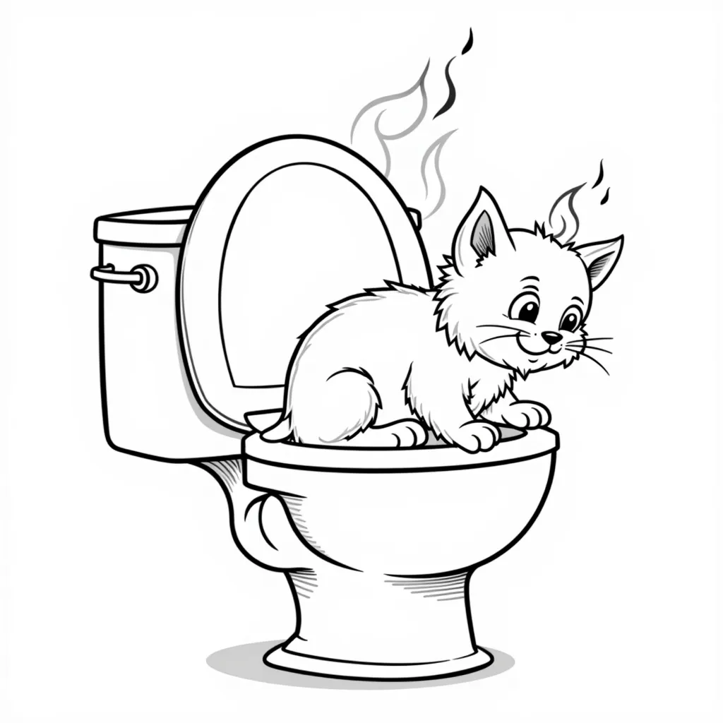 Flame cat on toilet coloring pages