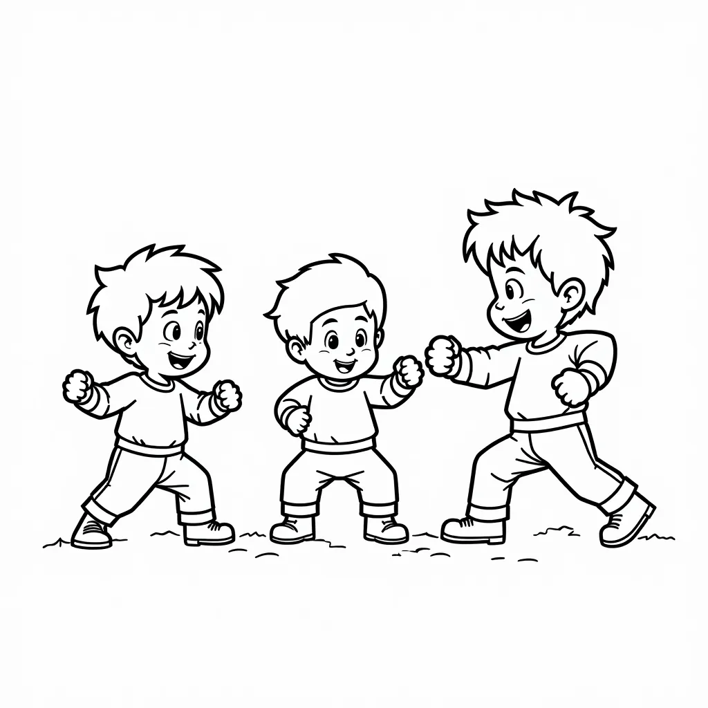 three fighting children  coloring pages