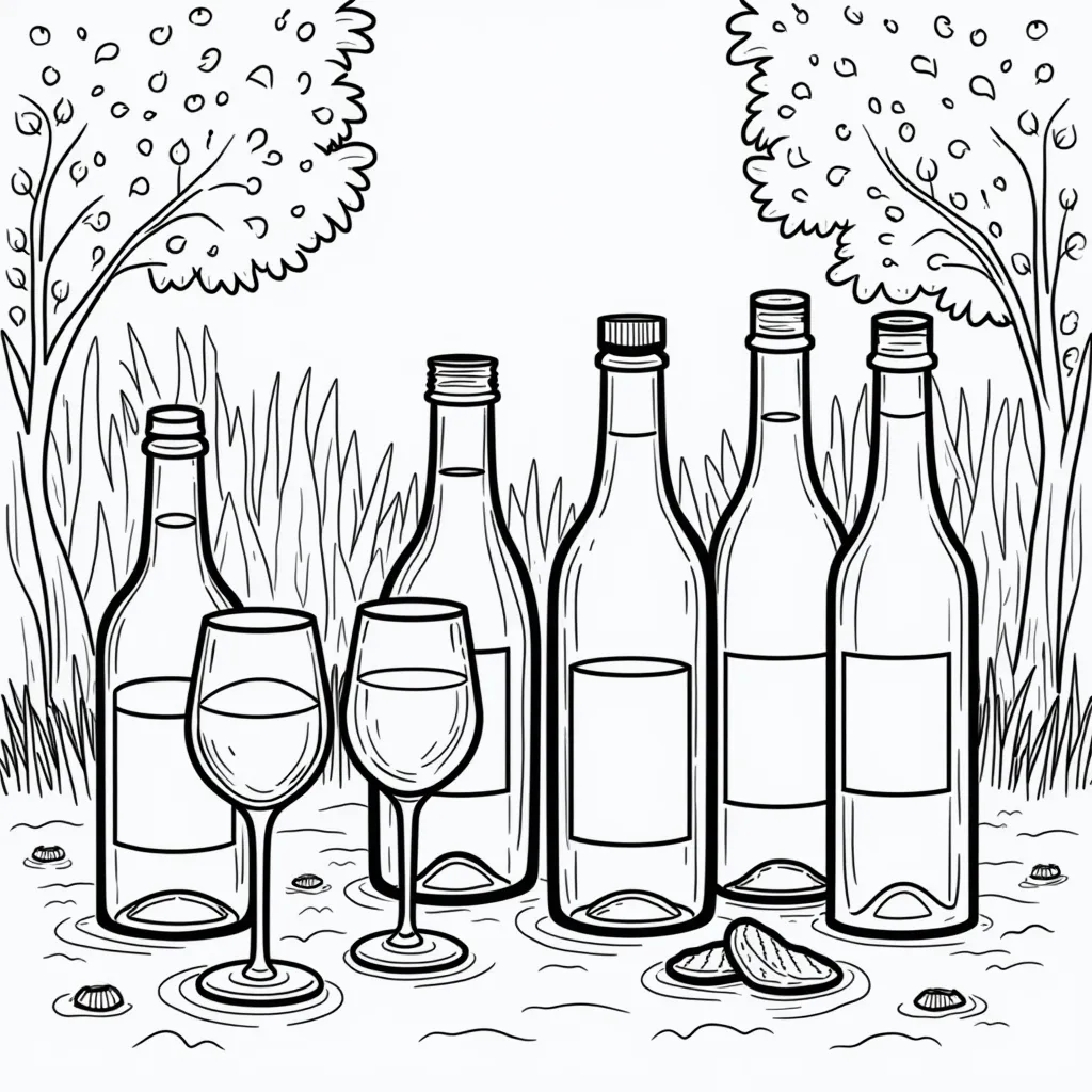 Kazan camp with a lot of alcohol many bottles of vine please coloring pages