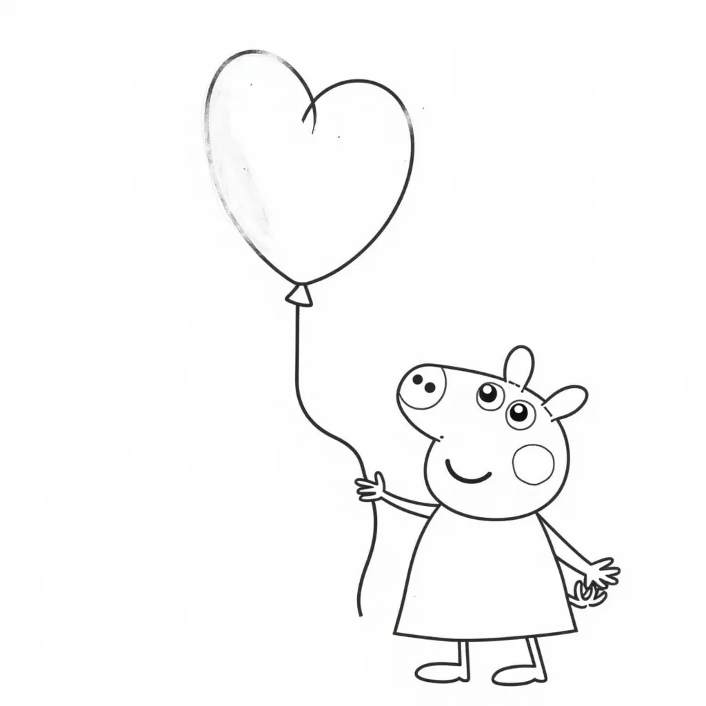 A girl holding a heart shaped balloon with Peppa Pig coloring pages