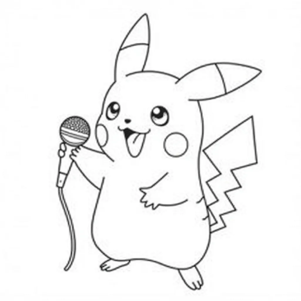 Pikachu is singing with a microphone coloring pages