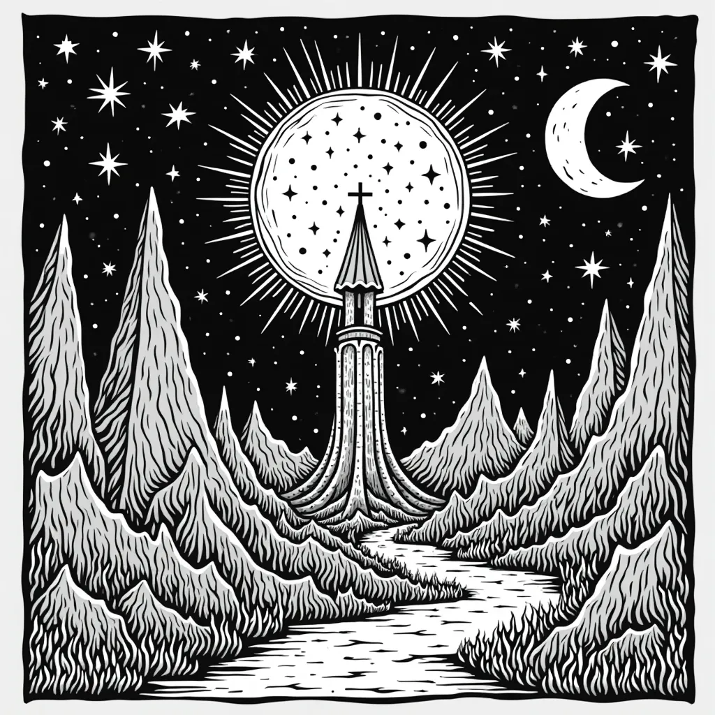 ملصق سيكادلي ضوء أسود من السبعينيات مع فن بوب سريالي لـ Joy Division's Unknown Pleasures والسحر
