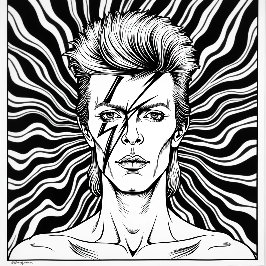 ملصق سيكاديلك من السبعينيات مع إضاءة سوداء وفن بوب سريالي لـ Unknown Pleasures من Joy Division وBowie