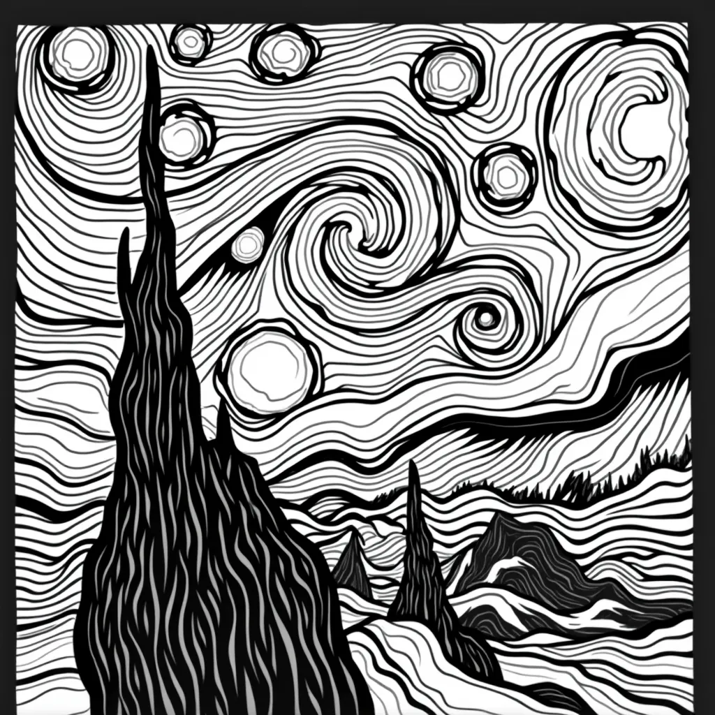 ملصق سيكادليك بالضوء الأسود من السبعينيات مع فن بوب سريالي لـ Joy Division Unknown Pleasures، على طريقة فان جوخ