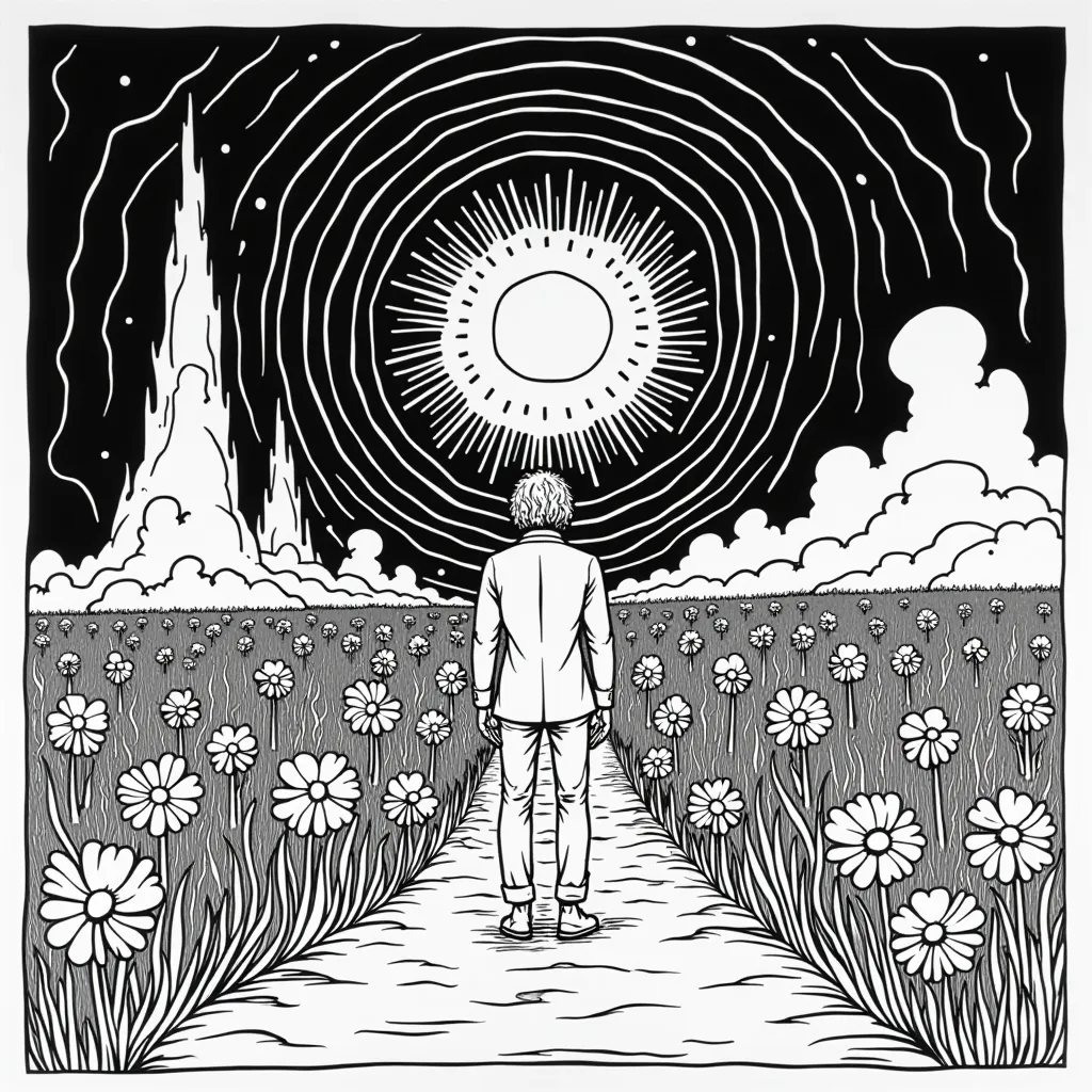 ملصق الأضواء السوداء السيكاديلية من السبعينيات مع فن البوب السريالي لجوي ديفيجن 'Unknown Pleasures' هانيبال