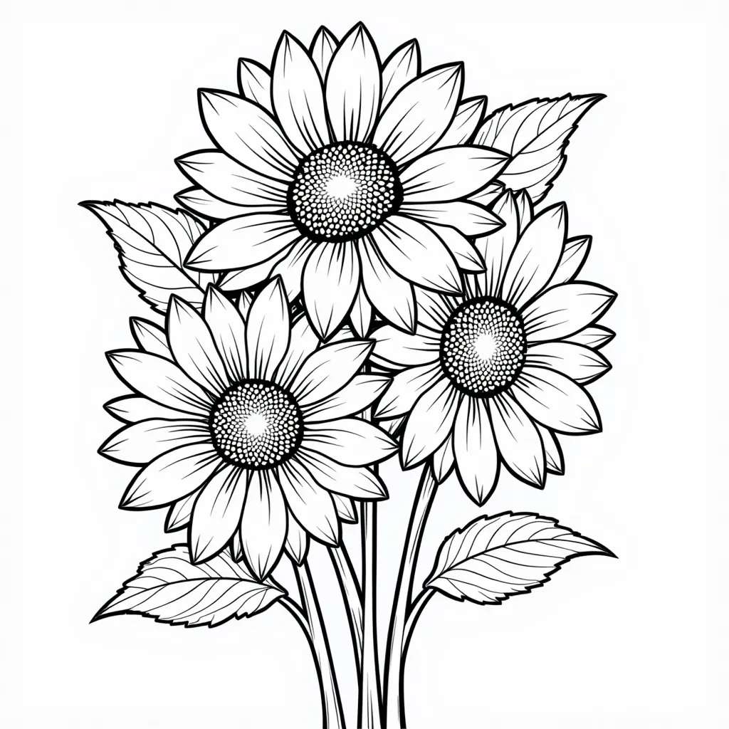 Clip art style bouquet of flowers and sunflower coloring pages صفحات التلوين