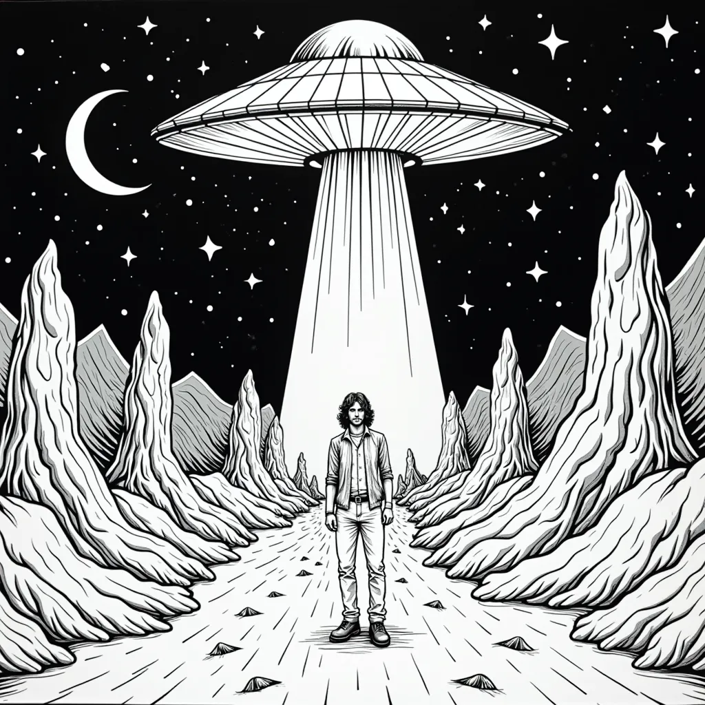 ملصق سيكادلي من السبعينيات مع إضاءة سوداء وفن البوب السريالي لفرقة Joy Division ألبوم Unknown Pleasures وطبق طائر