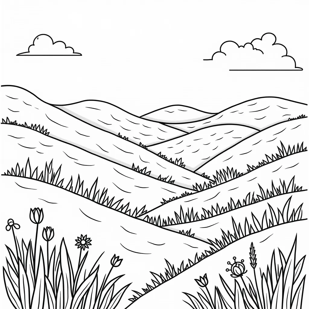 rolling hills and wildflowers صفحات التلوين