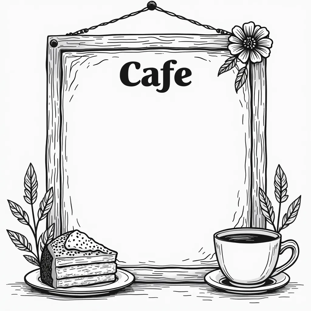 Cute tiny café menu board with handdrawn illustrations صفحات التلوين
