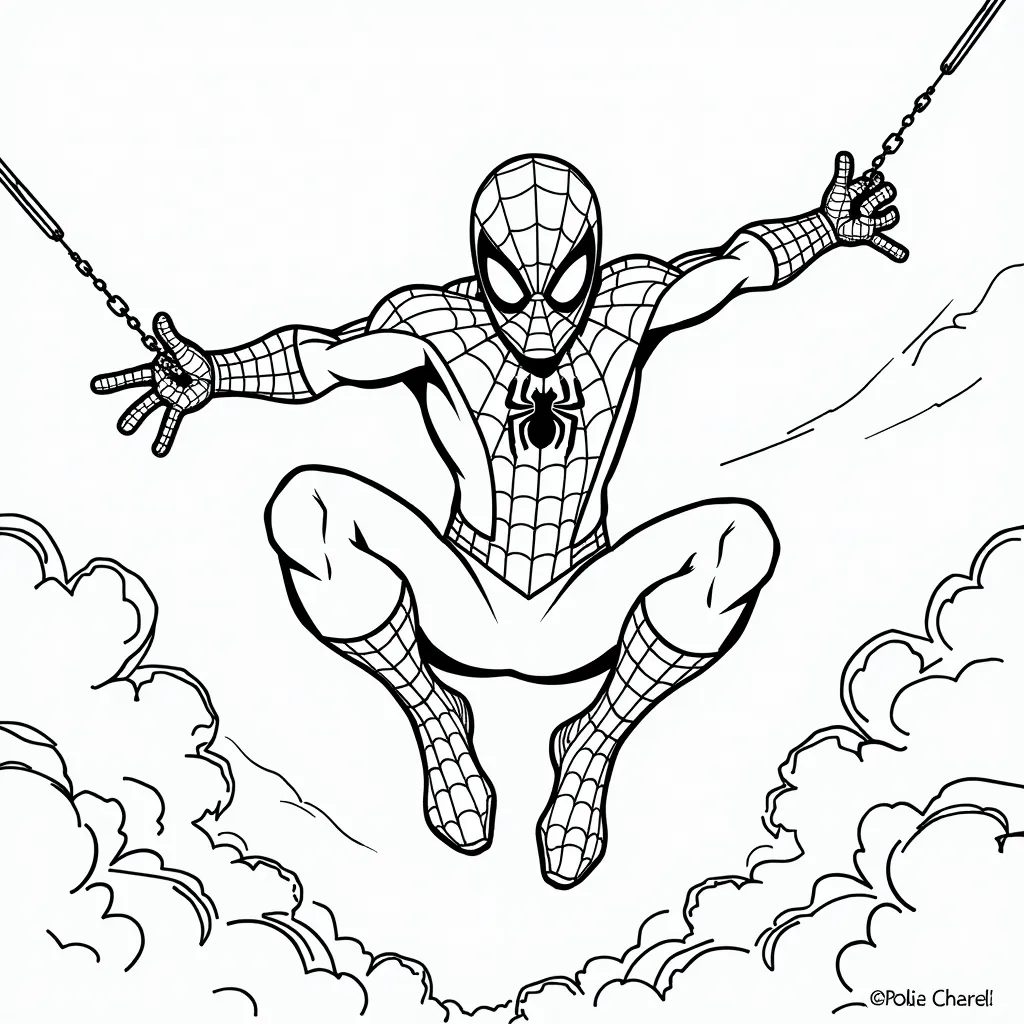 Spider Man in the sky coloring pages