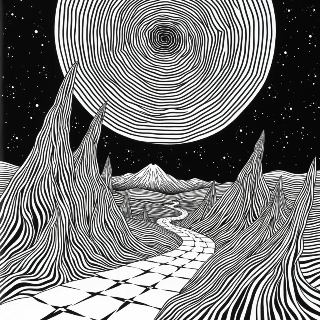 ملصق ضوء أسود سايكدلي من السبعينيات مع فن بوب سريالي لـ Joy Division Unknown Pleasures Daredevil