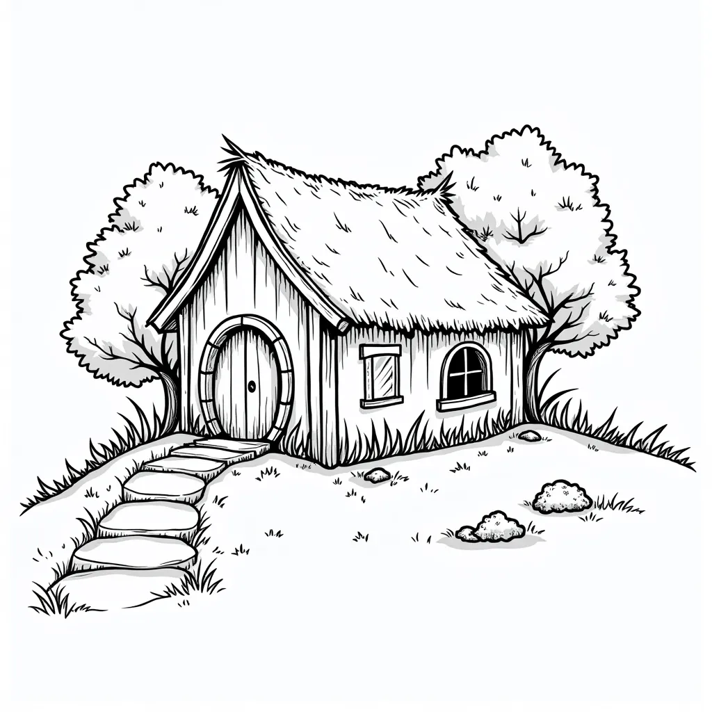 Cute hobbitstyle house built into a grassy hill صفحات التلوين