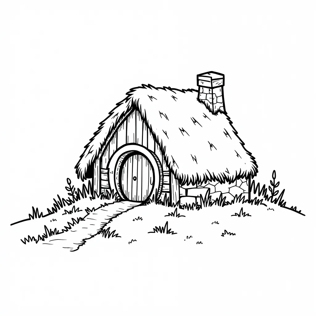 Cute hobbit house built into a grassy hill صفحات التلوين