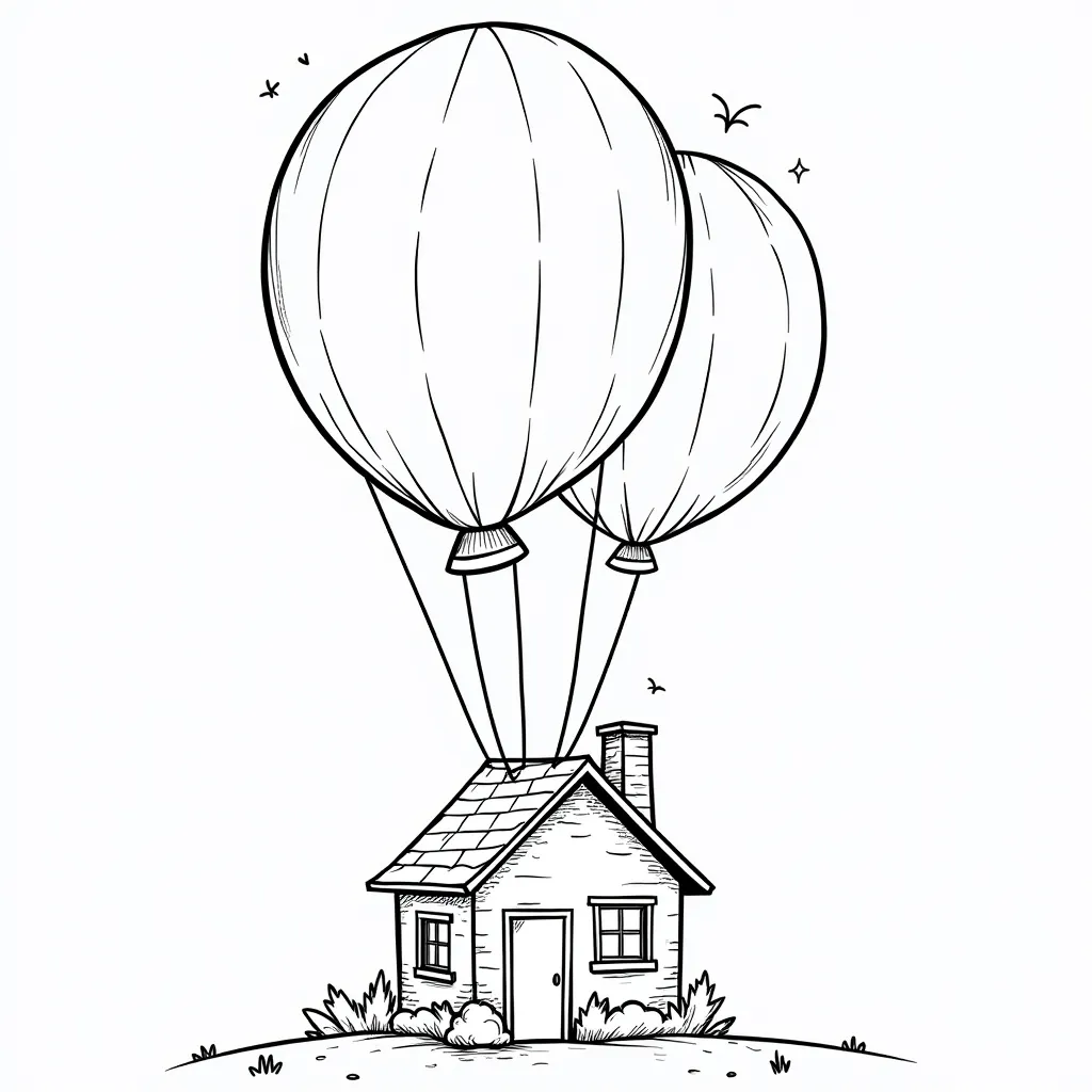 house carried by giant balloons صفحات التلوين