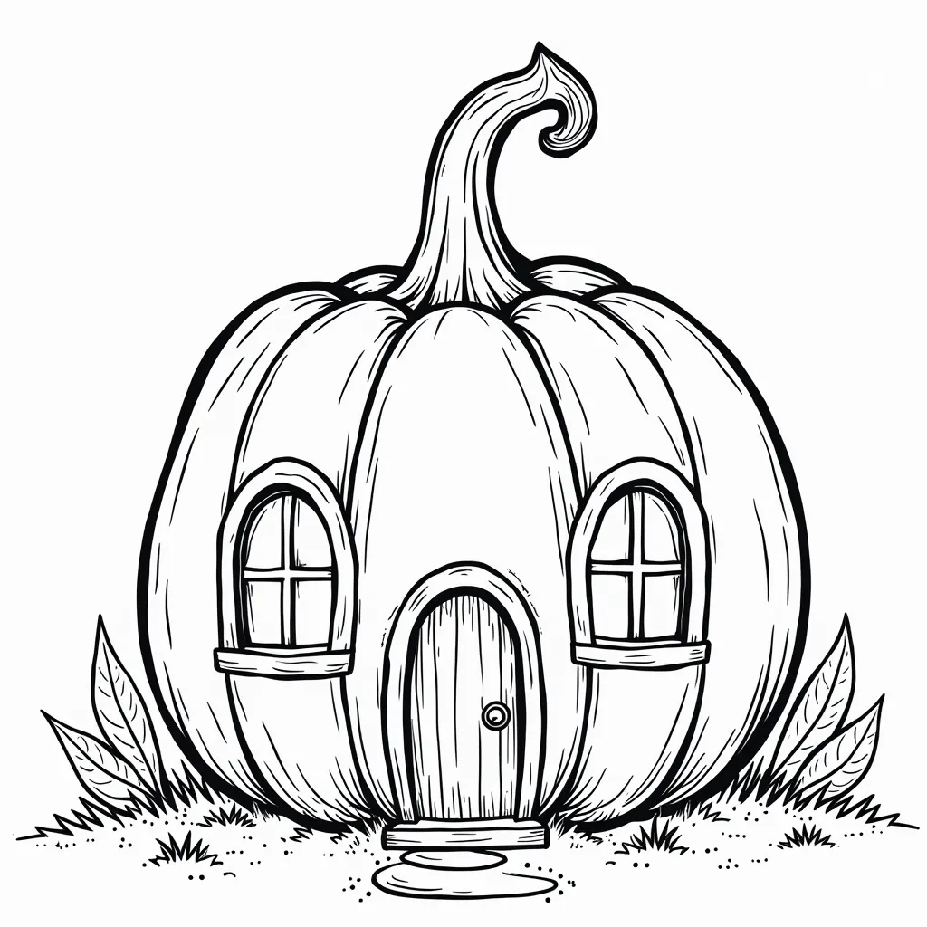 Whimsical house shaped like a giant pumpkin Páginas para Colorear