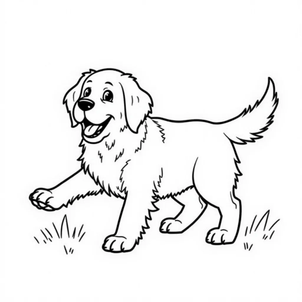 The golden retriever is playing very happly coloring pages