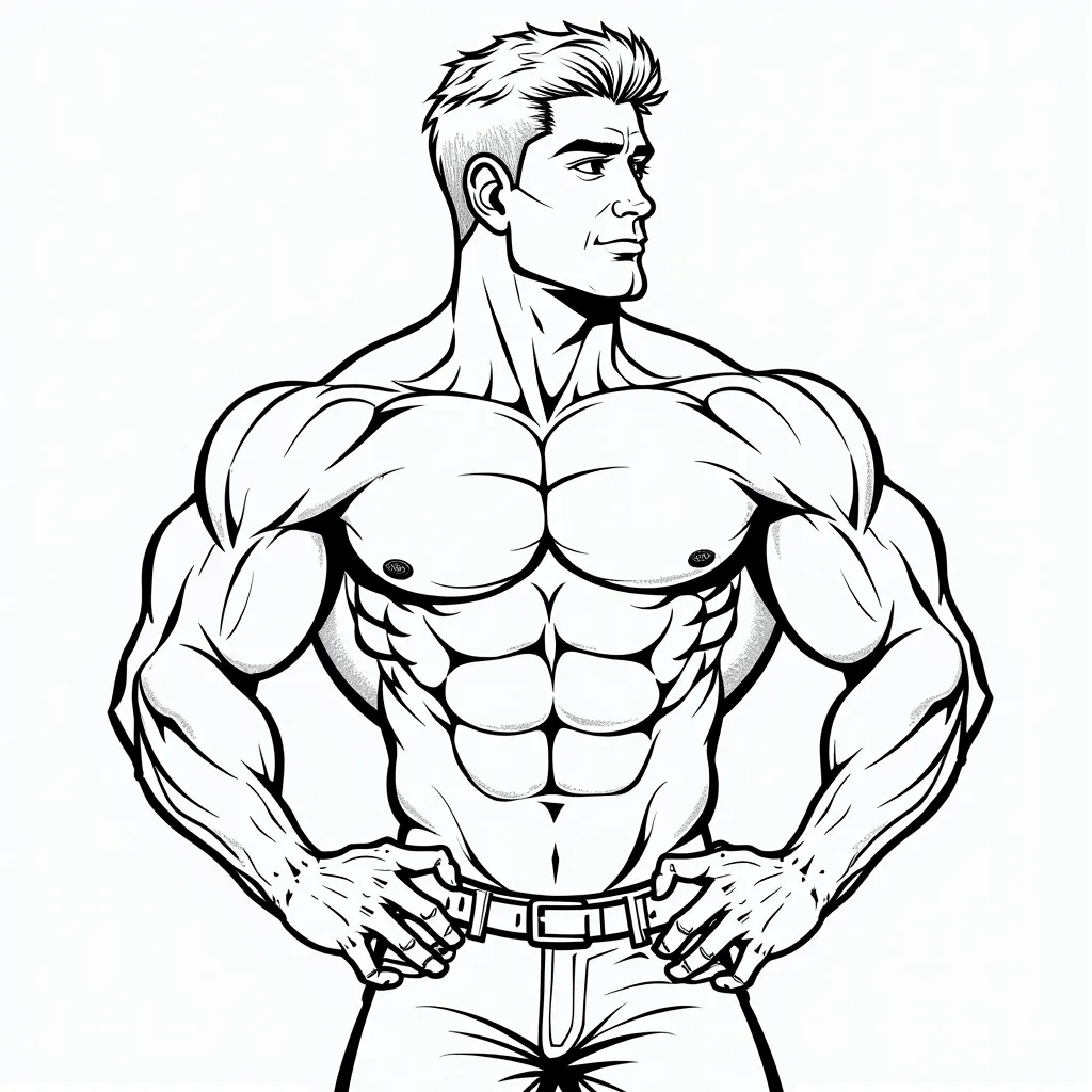 bodybuilder He builds muscle by working out coloring pages