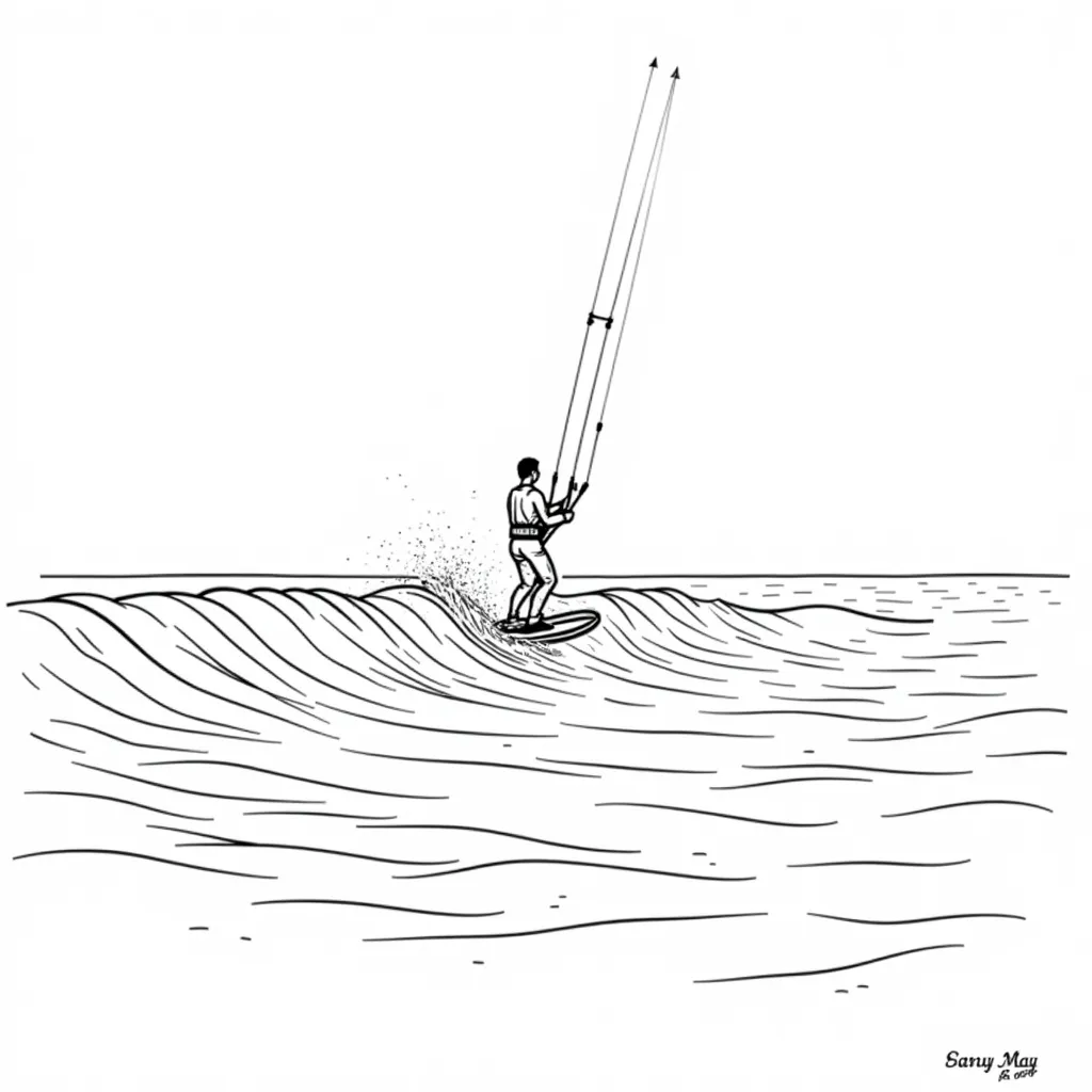 a kitesurfer approaching a wave coloring pages