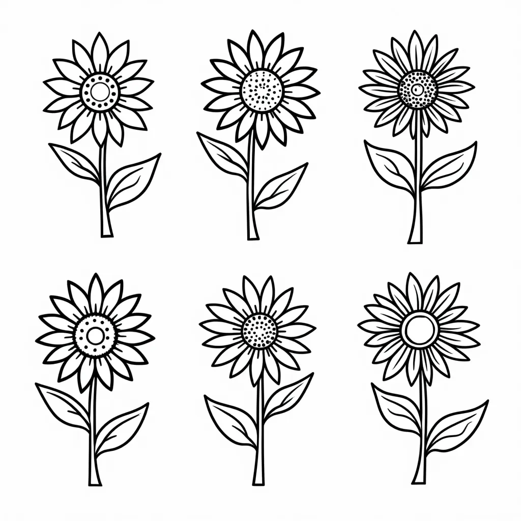 A set of flower stencil patterns with outlines of sunflowers صفحات التلوين