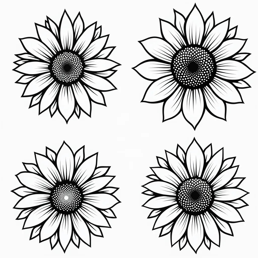 A set of flower stencil patterns with outlines of sunflowers صفحات التلوين