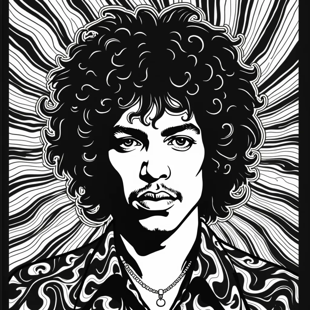 ملصق الإضاءة السوداء السايكدلي من السبعينيات مع فن البوب السيريالي لفرقة Joy Division 'Unknown Pleasures' على طريقة Hendrix