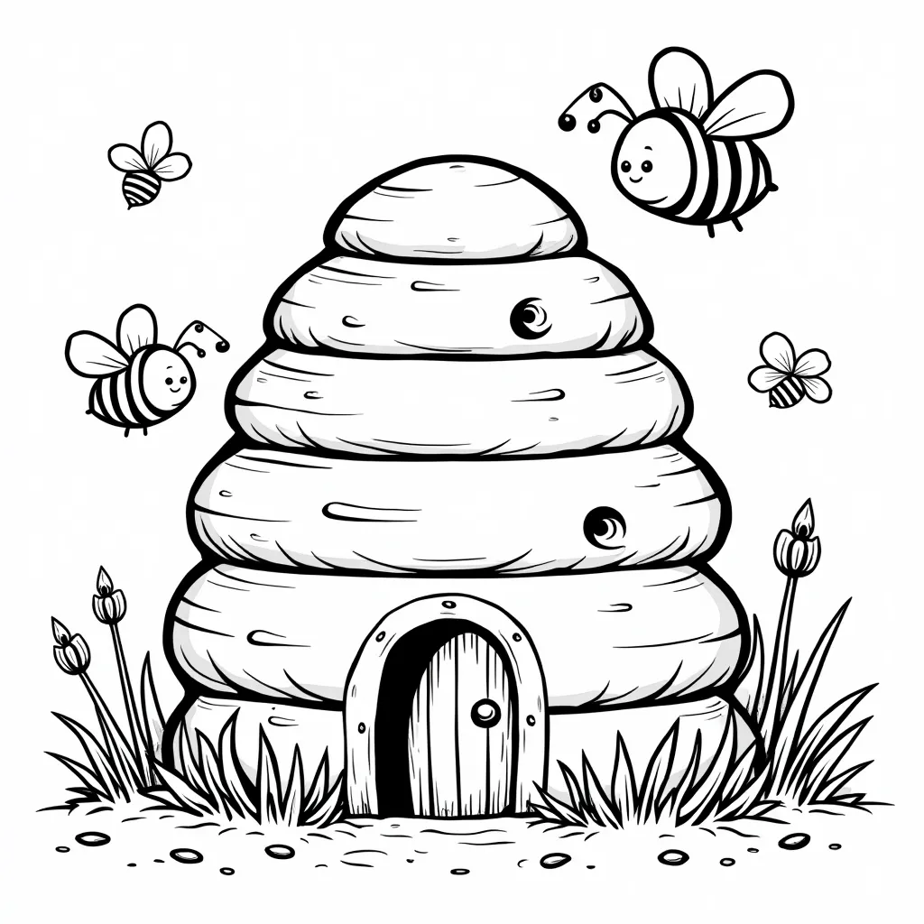 Whimsical beehiveshaped house with tiny bees buzzing around صفحات التلوين