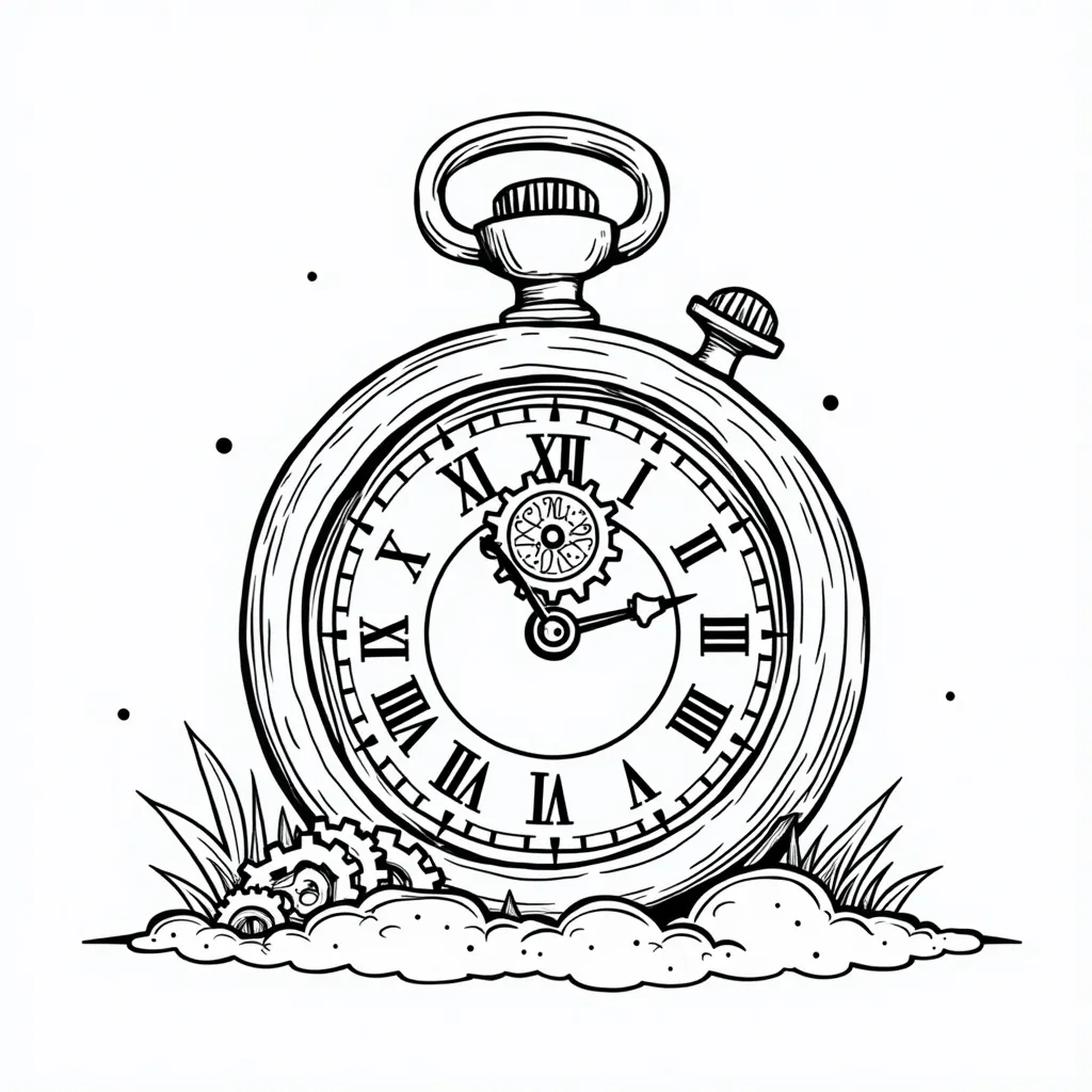 Whimsical pocketwatch house with gears صفحات التلوين
