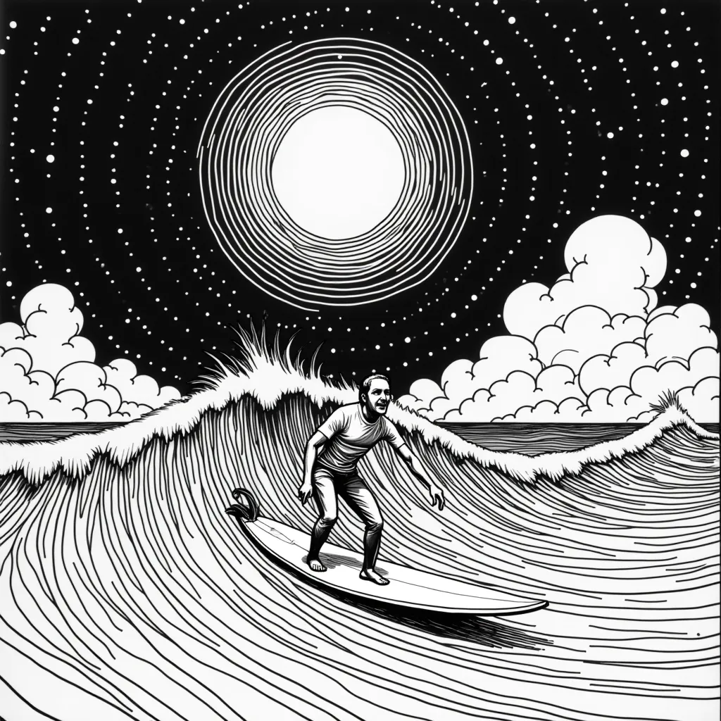 ملصق الضوء الأسود السيكادلي من السبعينيات مع الفن البوب السريالي الخاص بـ Joy Division Unknown Pleasures surfer