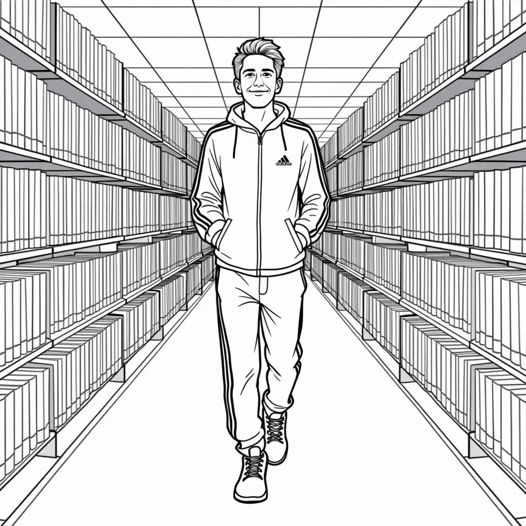 teen guy wearing adidas track pants walking in the public librarythe public library صفحات التلوين