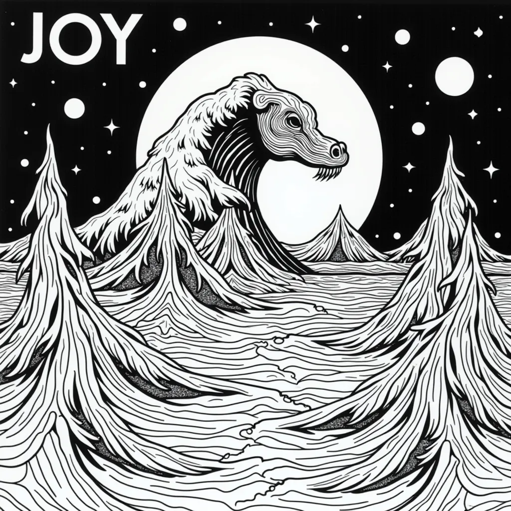 ملصق الضوء الأسود السيكادلي من السبعينيات مع فن البوب السريالي لمحيط Joy Division Unknown Pleasures