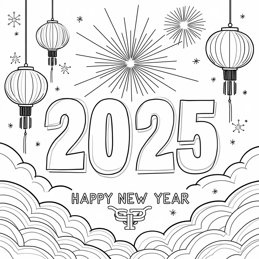新年快乐happy new year背景是生肖蛇 Páginas para Colorear