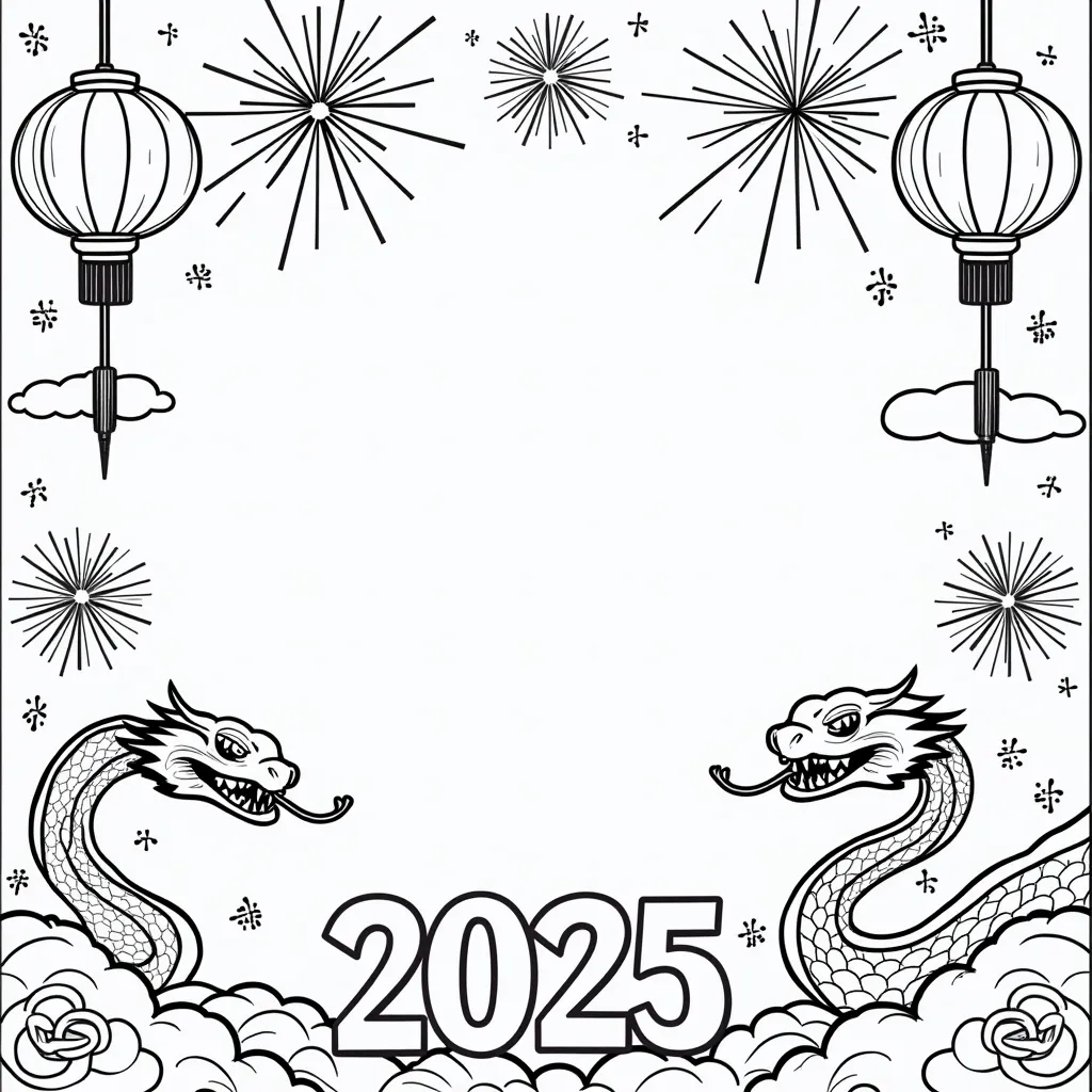背景是生肖蛇中英文 新年快乐 Páginas para Colorear