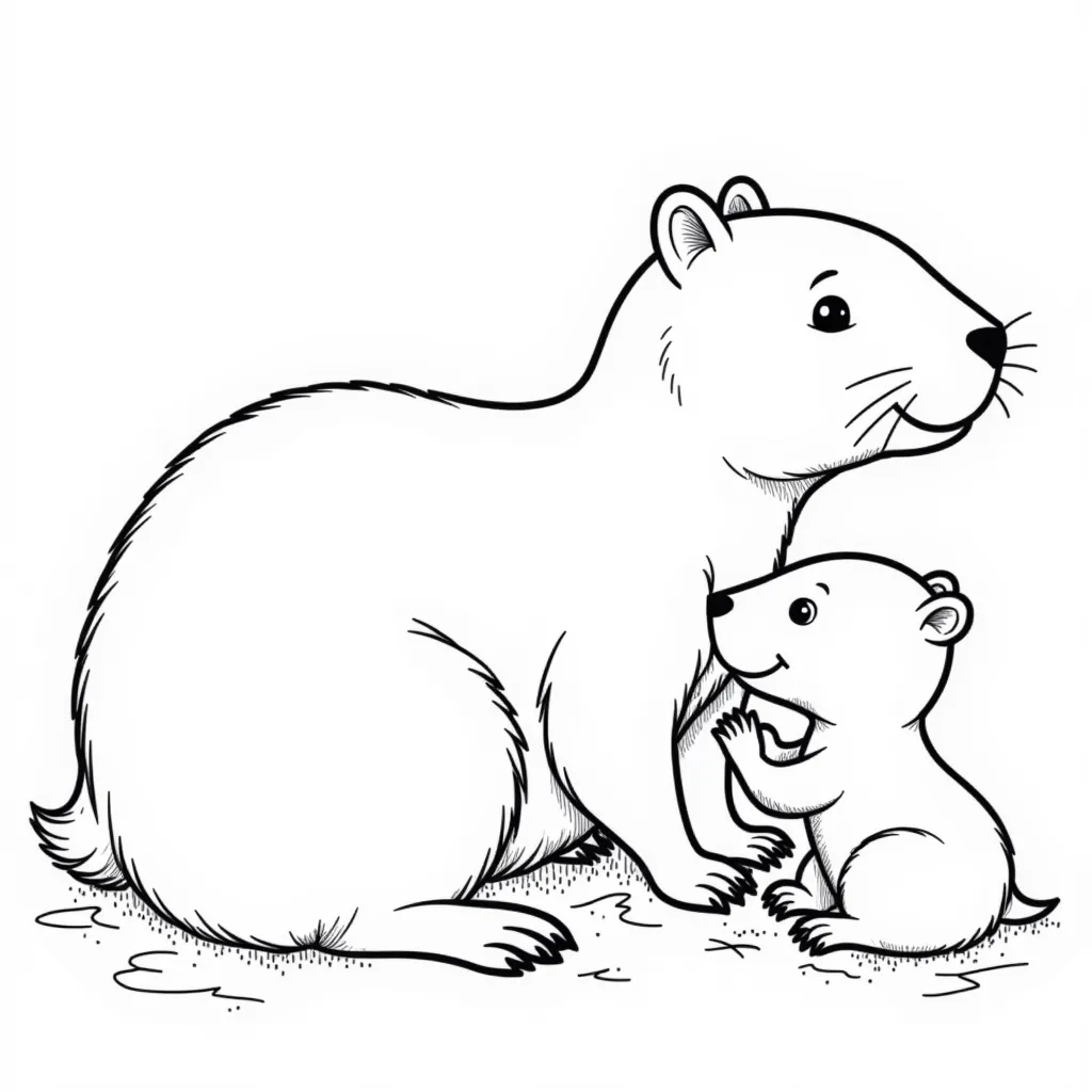 Cute capybara family coloring pages