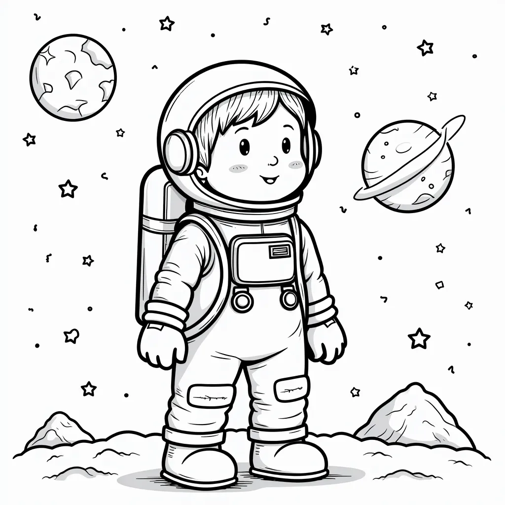 以太空为主题的航天梦绘图线条画适合儿童涂色构思简洁 صفحات التلوين