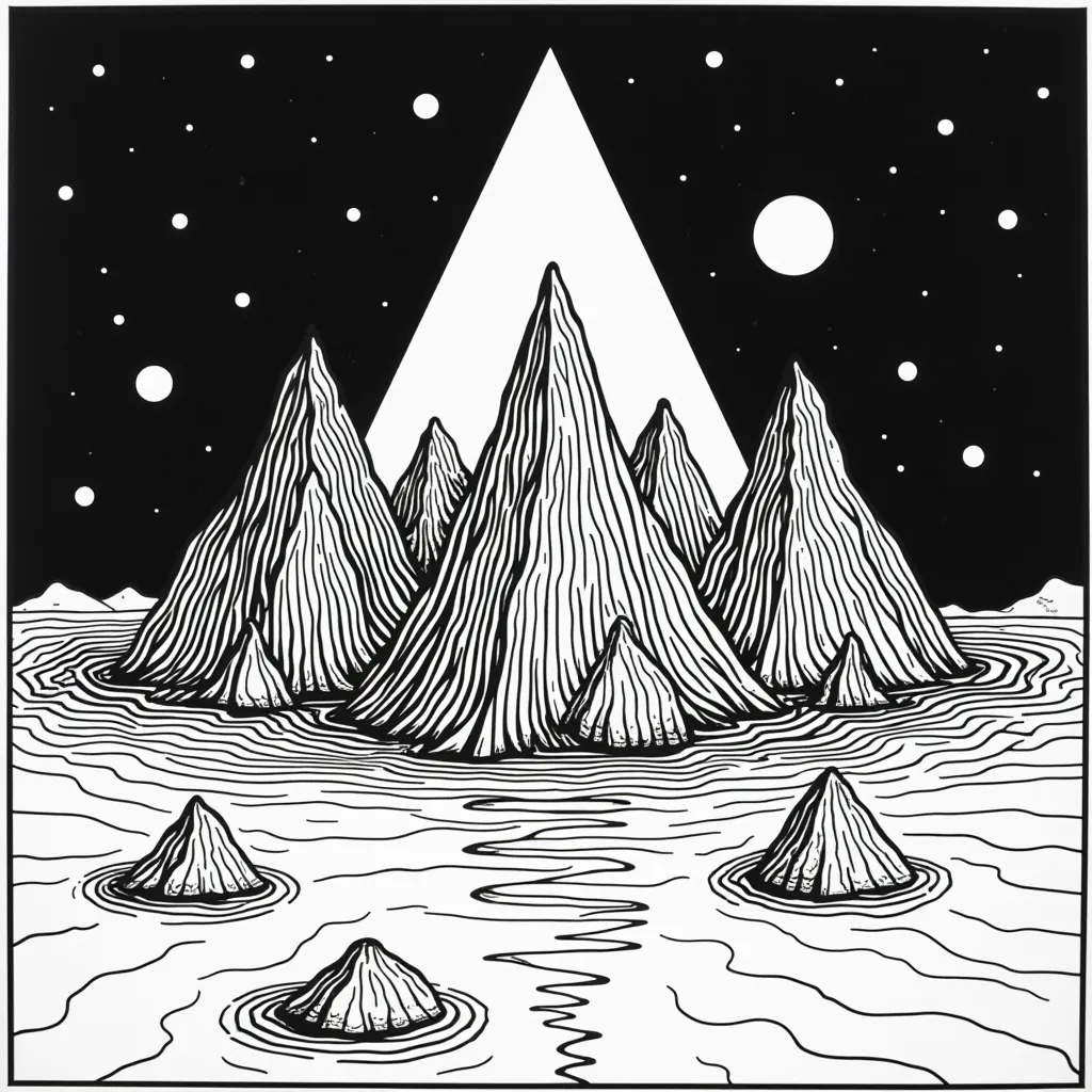 ملصق عقد السبعينات السيكادليك بالإضاءة السوداء مع فن البوب لـ Joy Division 'Unknown Pleasures' الأهرامات الفضائية