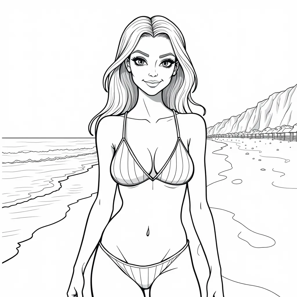 Topless woman in a beach coloring pages