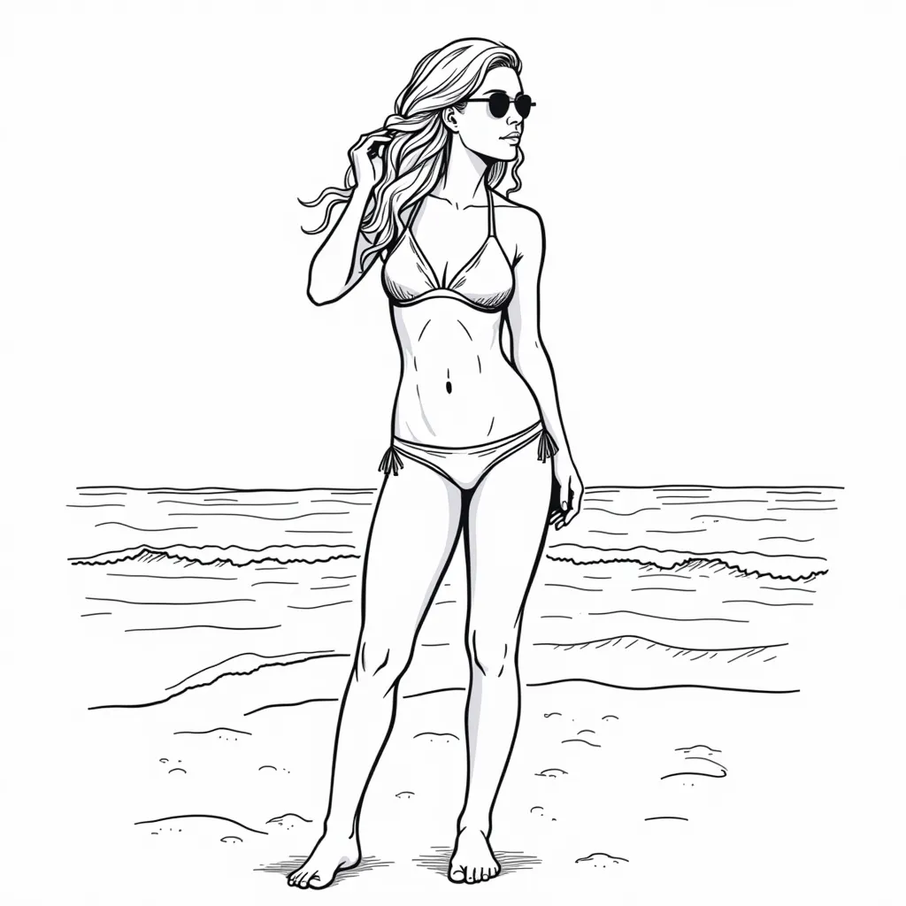 No underwear woman in a beach coloring pages