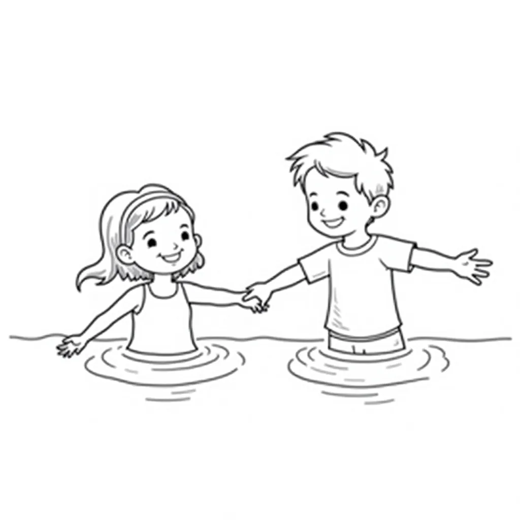 a boy and a girl holding hands while swimming coloring pages