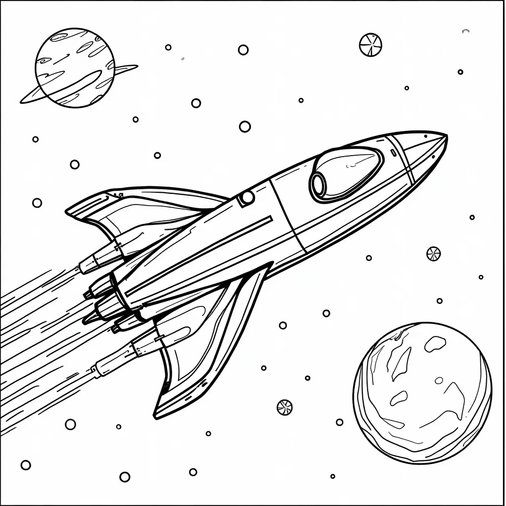 A silver spaceship glides through dark space heading toward a mysterious blue planet with auroras صفحات التلوين