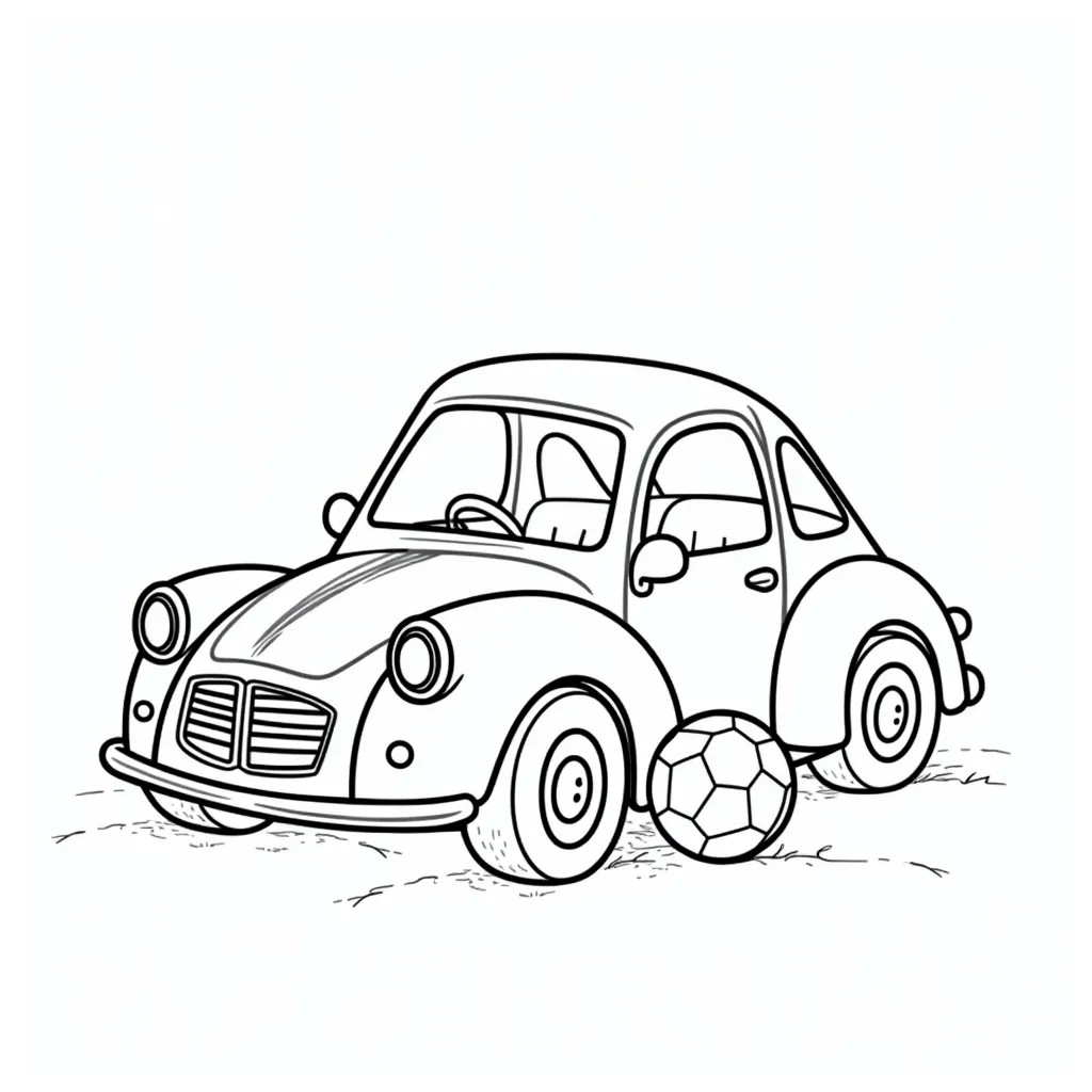 small car playing with ball coloring pages