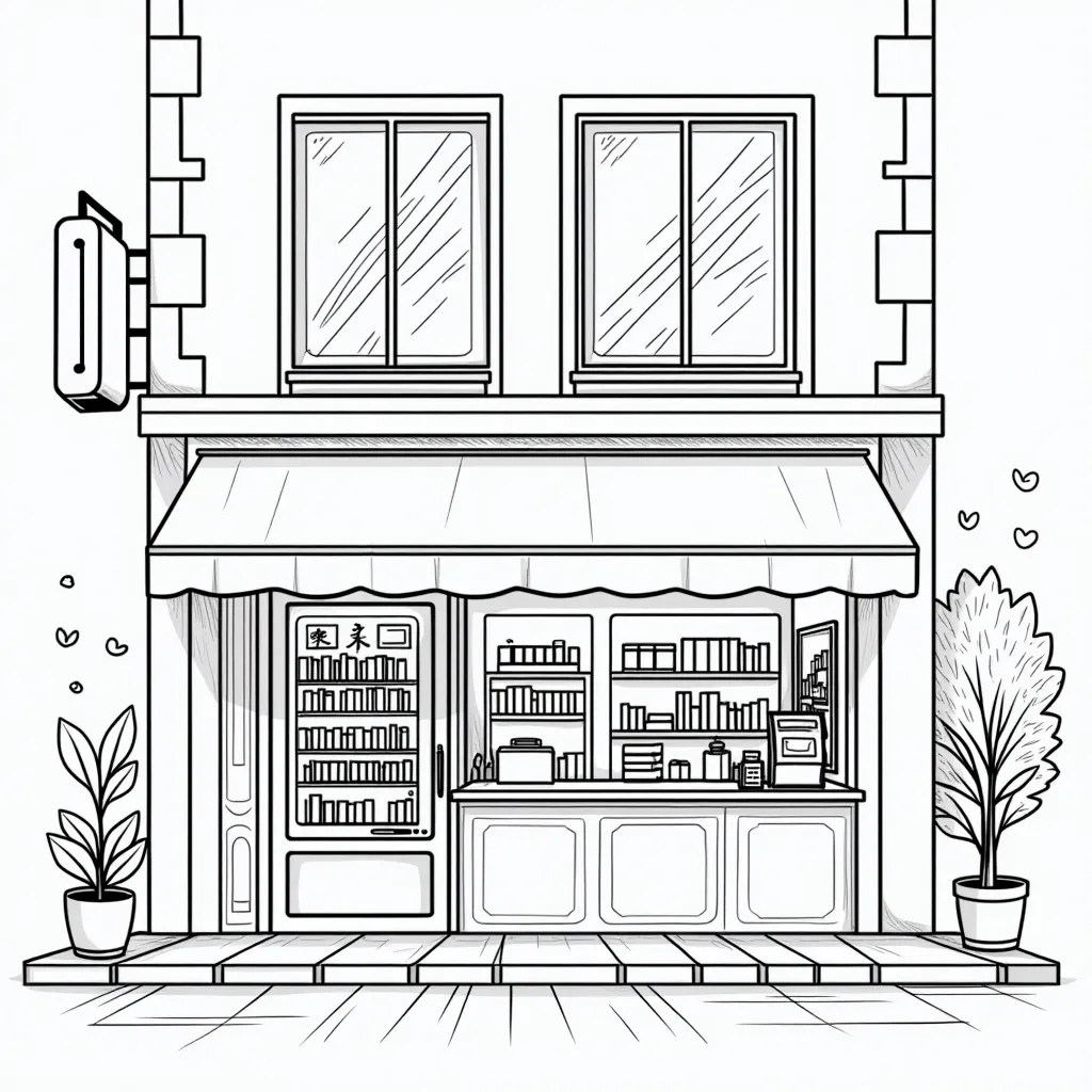 帮我生成图片我在街面上有一家书店书店名字叫佐乐米书店现在我要求你给我生成三张图谱第一张是书店的门头照片第二张是书店的场景图片第三张是书店收银台照片 صفحات التلوين