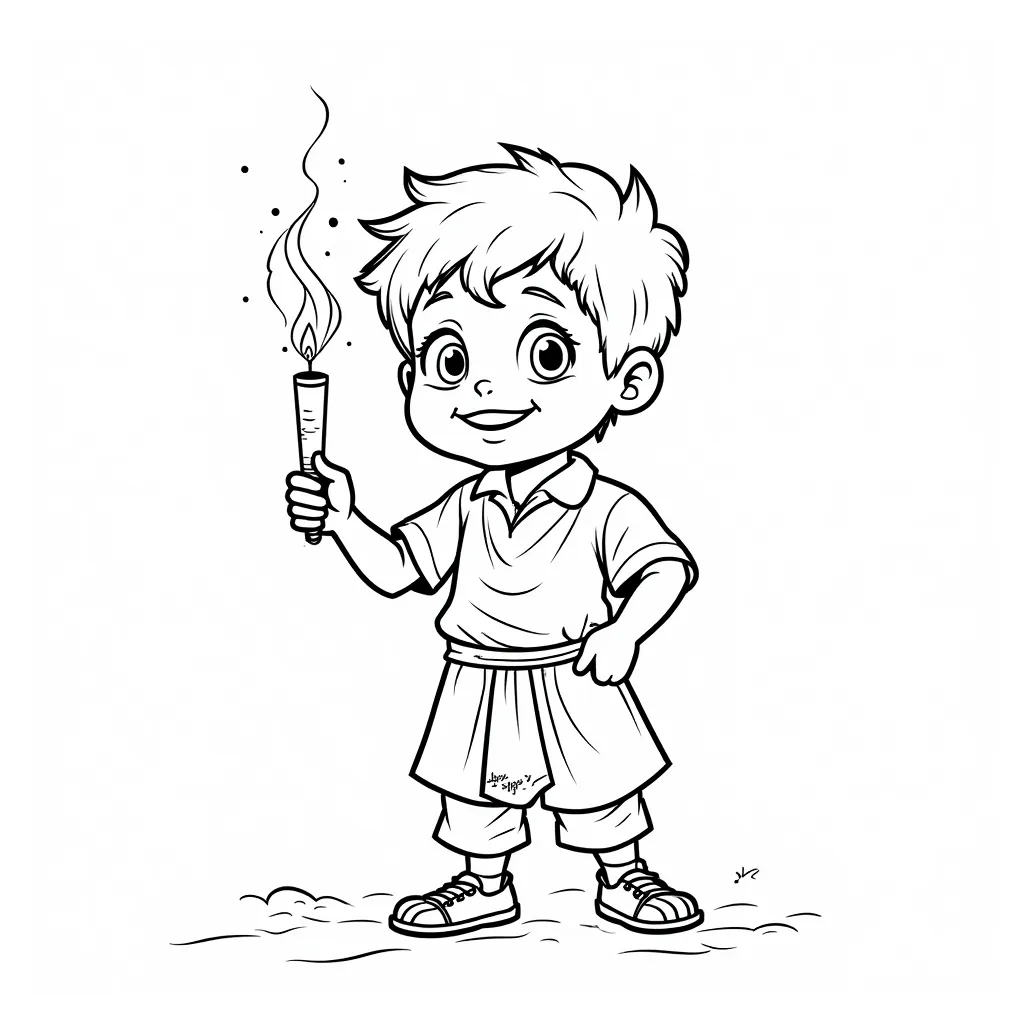 Indian boy celebrating Diwali Festival with some crackers صفحات التلوين